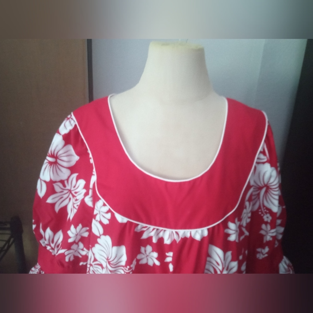 Vintage Hawaiian Maxi Dress Mumu Tropical Hibiscus XL - Picture 2 of 12